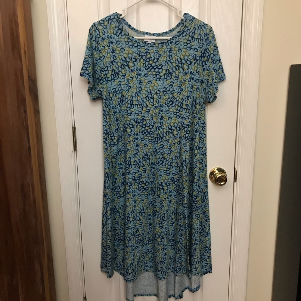 Lularoe Carly Dress Blue and Green Print Size Sm